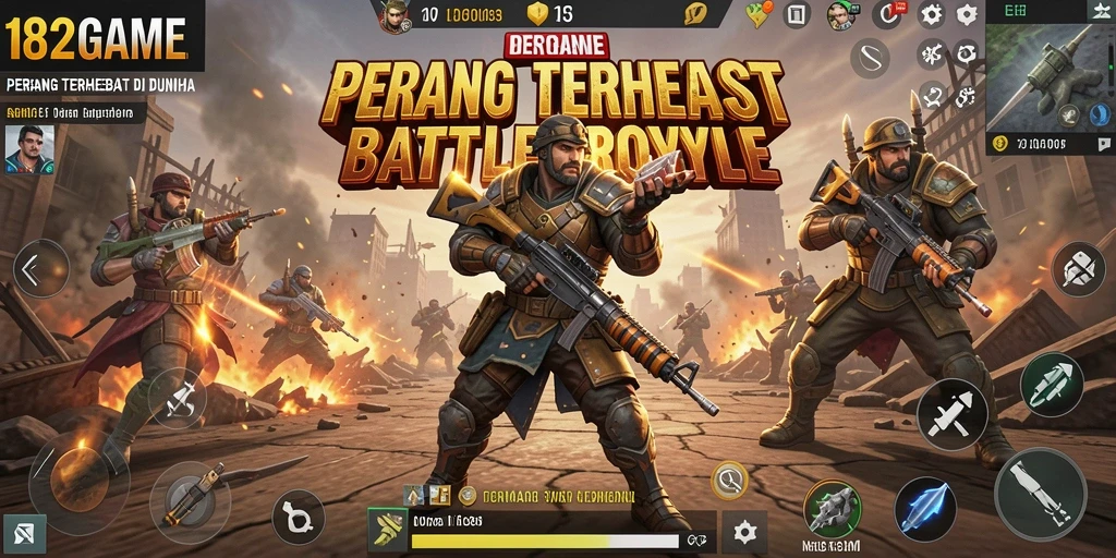 Tampilan gameplay menegangkan dari 182GAME dalam pertempuran Battle Royale.
