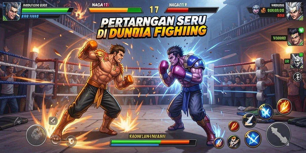Screenshot utama NAGA11 menampilkan karakter bertarung dengan aksi mendebarkan.