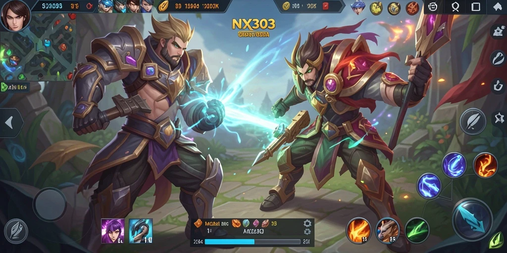 Screenshot NX303 menampilkan aksi intens dari gameplay MOBA yang mendebarkan.