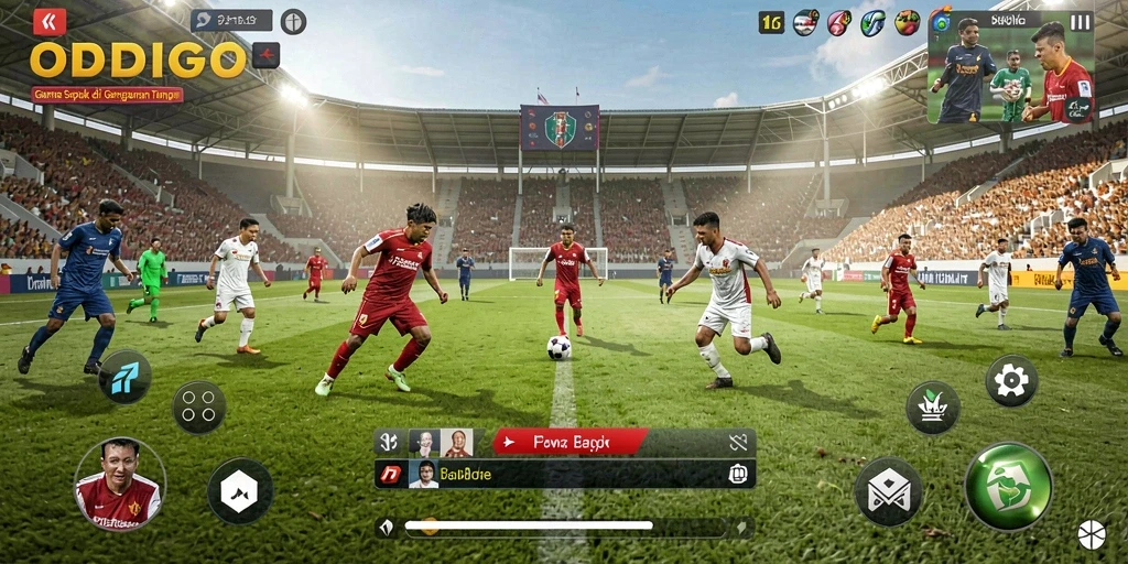 Tampilan aksi seru dalam ODDIGO saat pertandingan sepak bola.